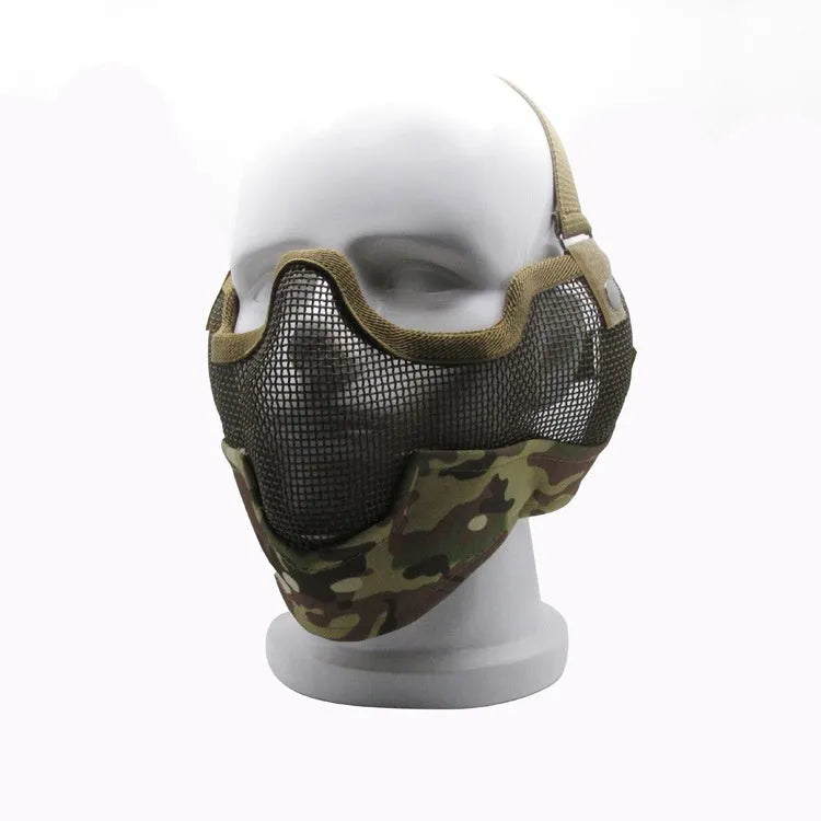 Carbon steel net mask head-mounted face shield for outdoor paintball airsoft protection in black colour