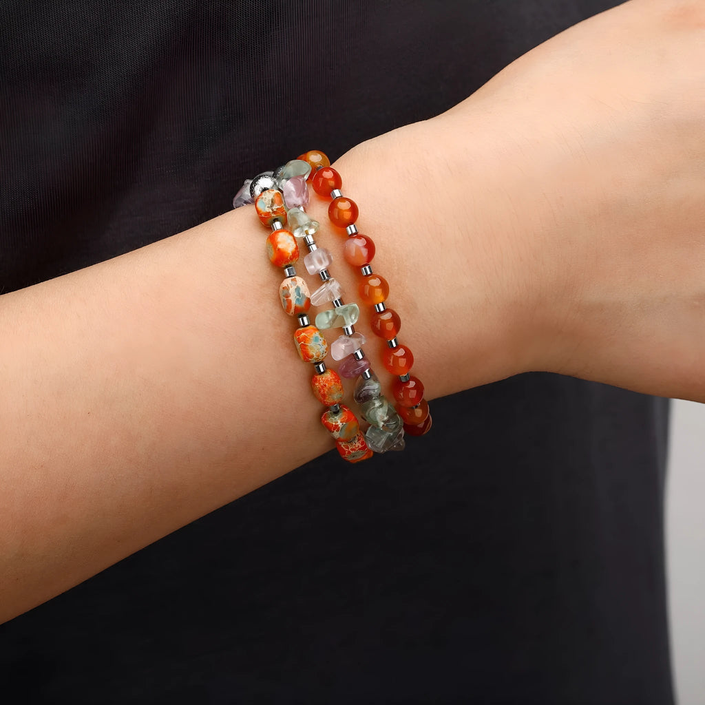 Hand-woven red agate round beads bracelet for women unisex simple style