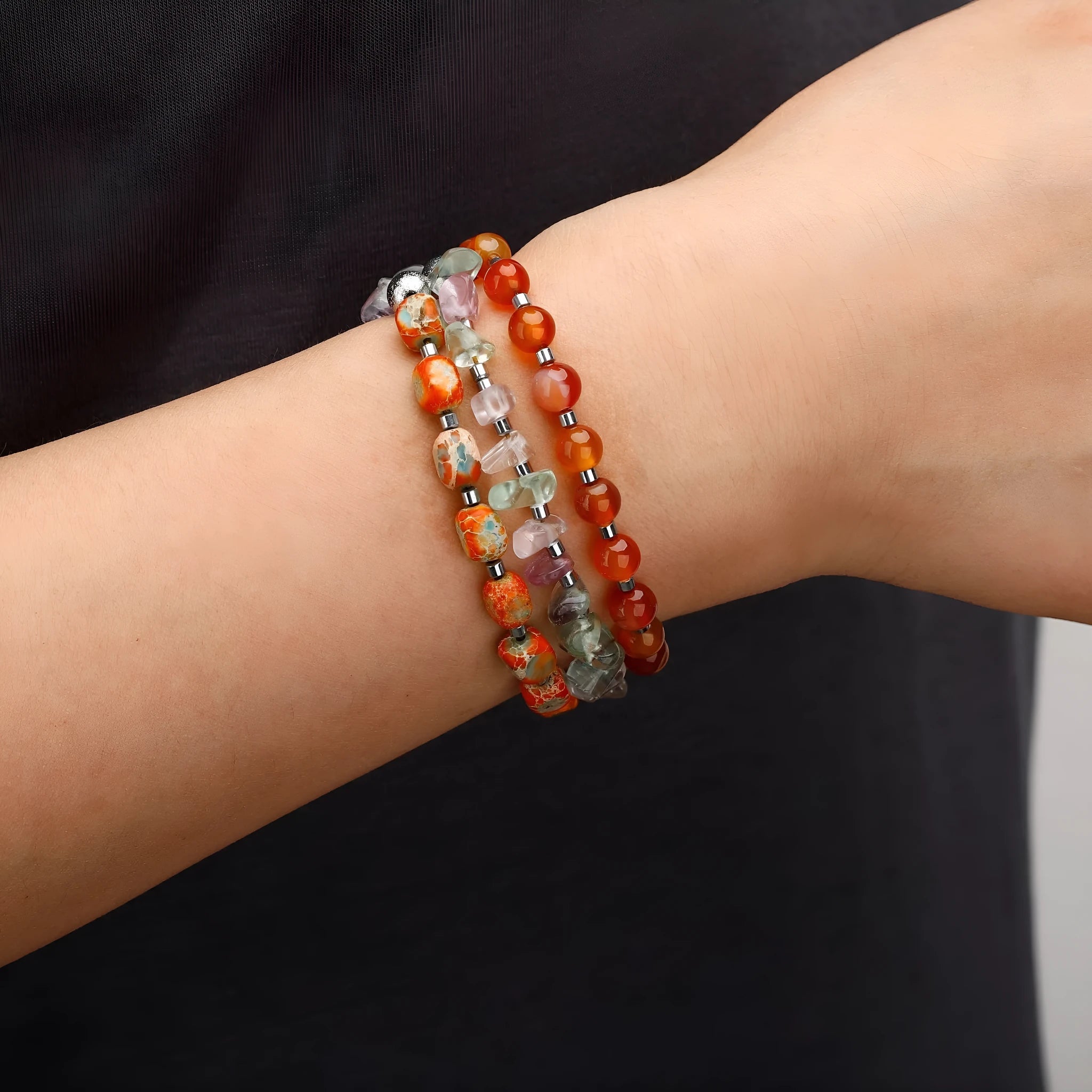 Hand-woven red agate round beads bracelet for women unisex simple style