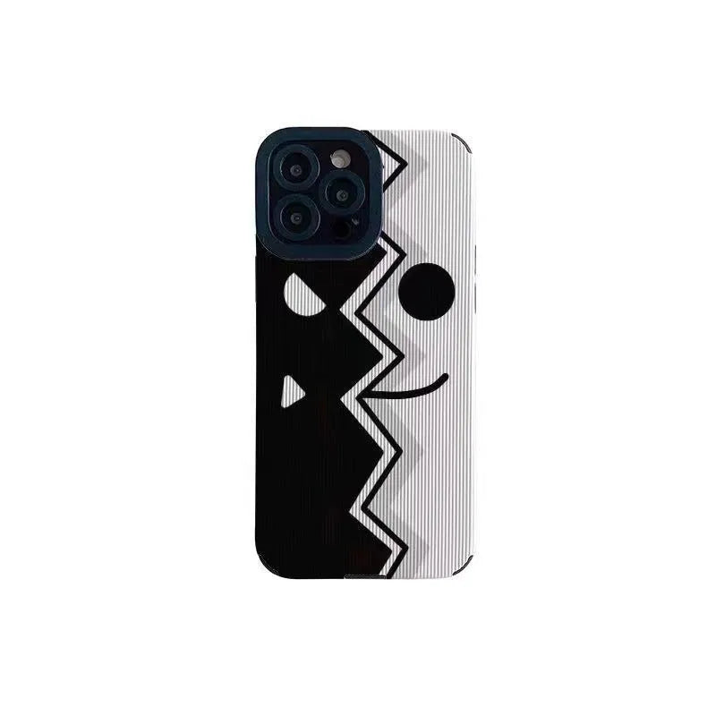 Imitation leather all-inclusive silicone phone case with metal stamping pattern in wavy texture colour for Apple iPhone