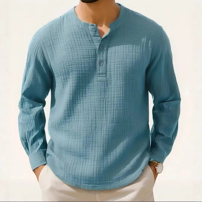 Cotton and linen long sleeve slim fit T-shirt with 3/4 sleeves in solid colour options