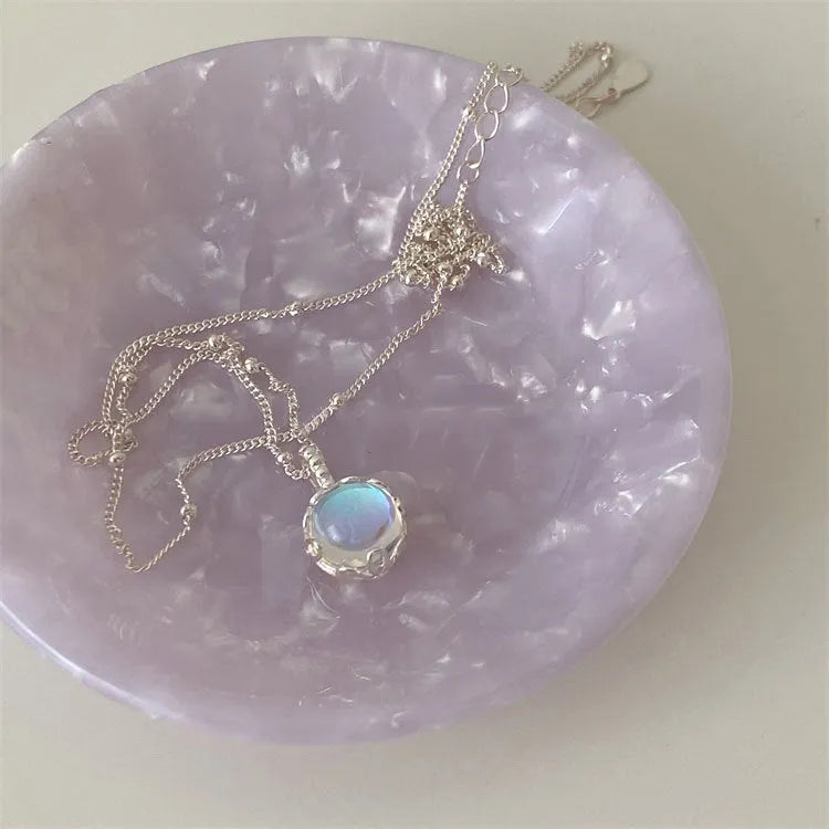 925 silver adjustable necklace with geometric round ornament stone pendant on curb chain