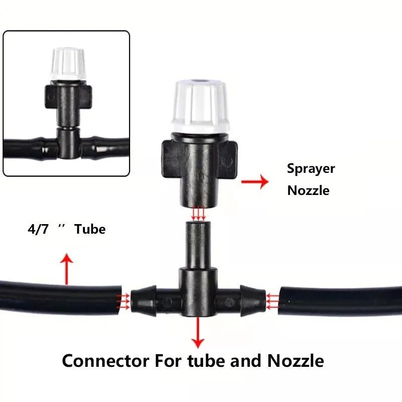 10m garden irrigation micro spray hose kit with ten mist nozzles on green grass