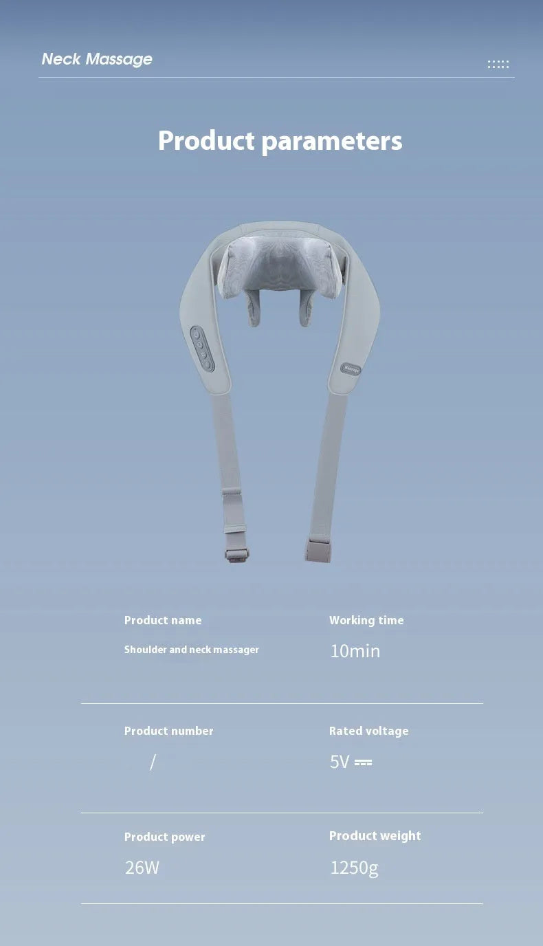 Gray elastic fabric multifunctional neck back waist massager with USB rechargeable 1500mAh battery and infrared physiotherapy