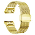 Stainless steel card holder strap for Garmin Fenix smartwatch in silver, black, gold, and rose gold.
