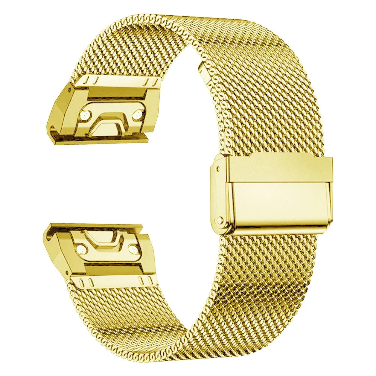 Stainless steel card holder strap for Garmin Fenix smartwatch in silver, black, gold, and rose gold.