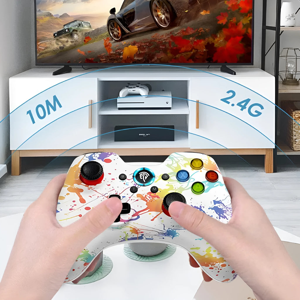 PC dual mode wireless game controller with 360° rocker and ABS construction in black