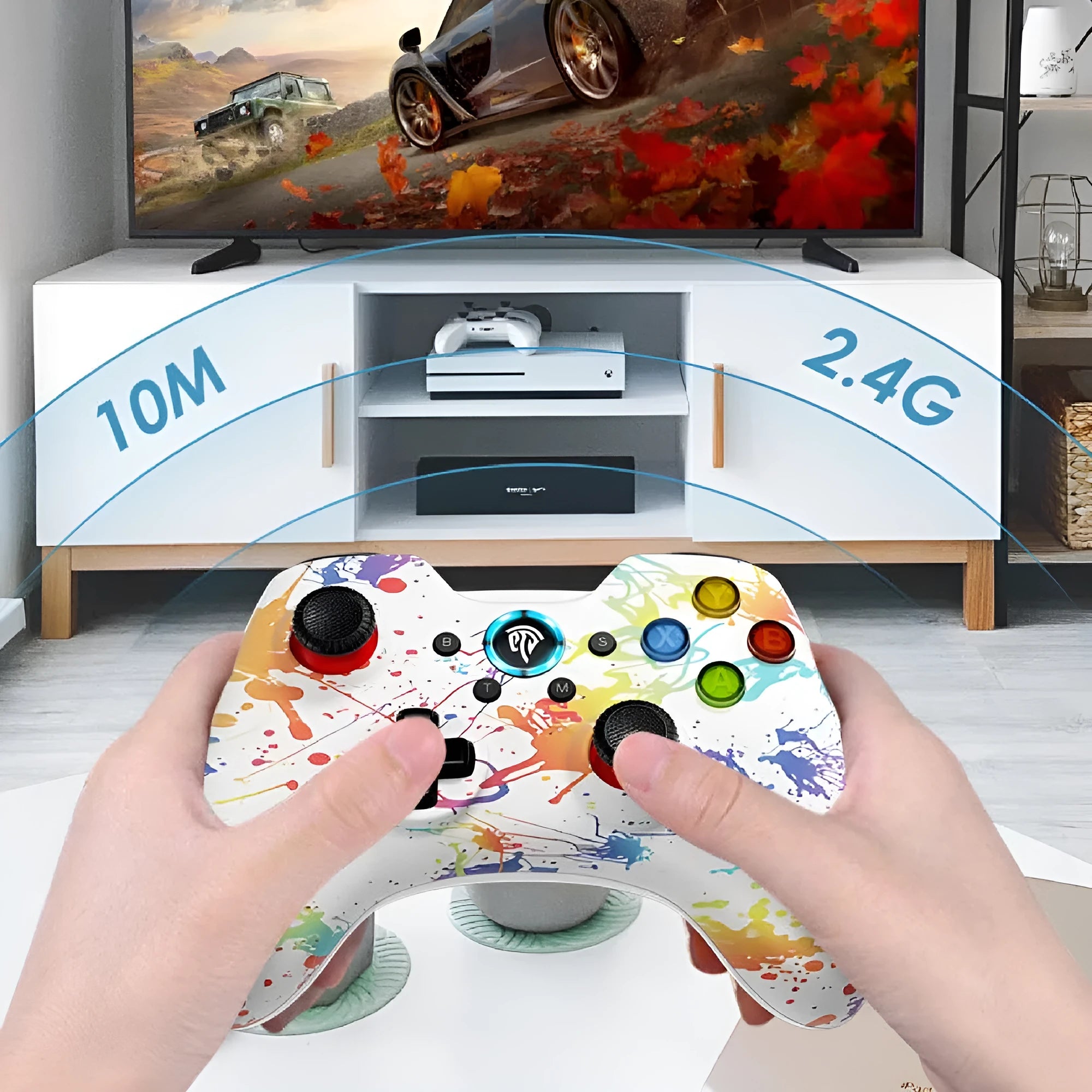 PC dual mode wireless game controller with 360° rocker and ABS construction in black