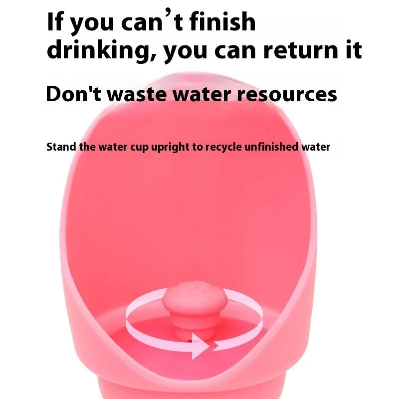 Silicone pet folding water cup shown in open and collapsed states, available in colours like pink, black, and mint green.