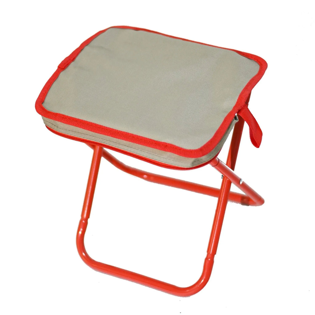 Outdoor foldable camp stool in Oxford cloth showing compact folded design