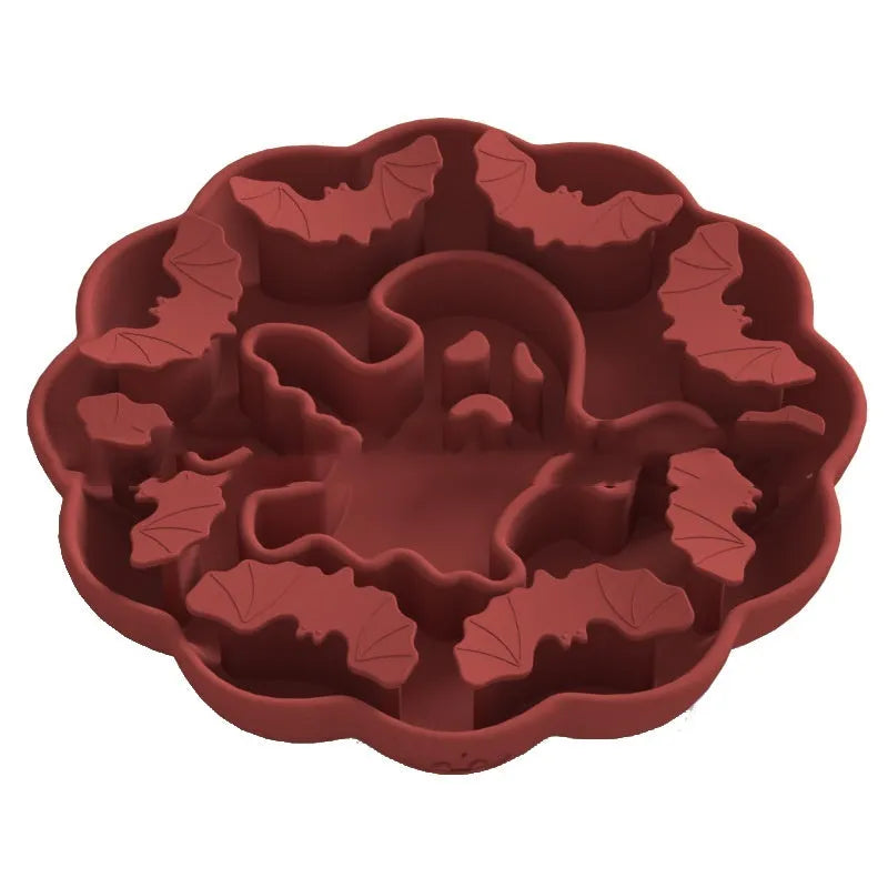 Anti-choke slow feeding dog bowl in edible silicone, Halloween green colour, square shape with raised internal patterns