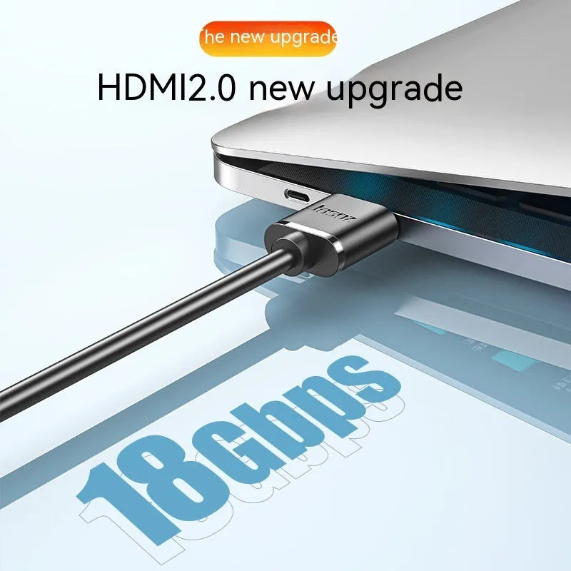HDMI cable with gold-plated connectors and thin flexible design showing length options for computer monitor connection
