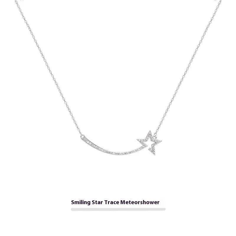 S925 sterling silver star pendant necklace white gold colour O-shaped chain adjustable 41-50cm on woman