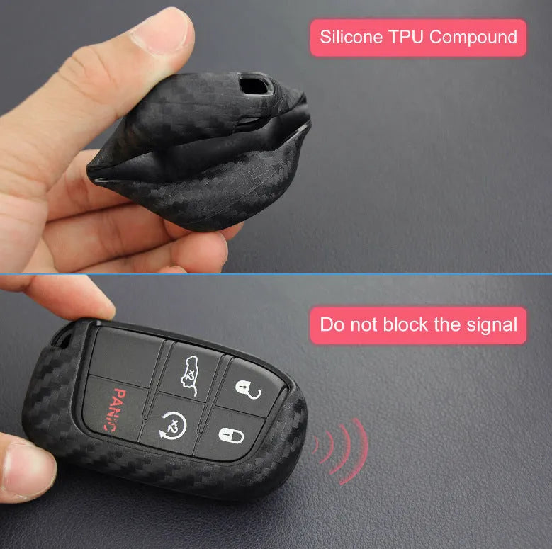 Silicone car key case with carbon fibre texture for Dodge Chrysler Fiat remote keys