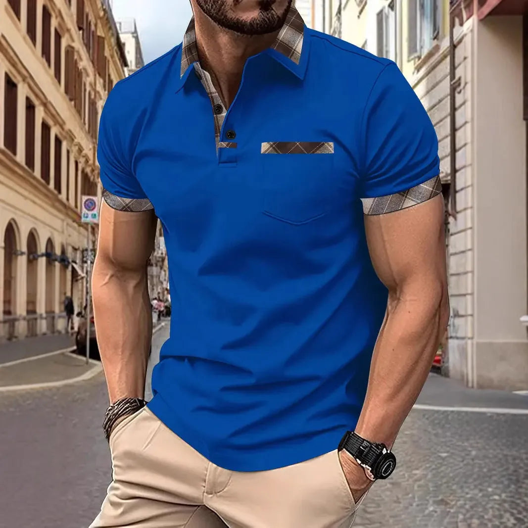 Men's plaid colourblock t-shirt with zipper decoration detail on front