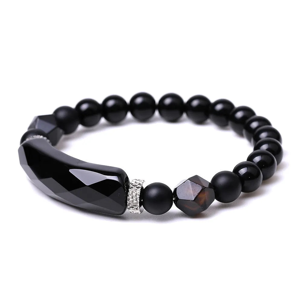 Handmade diamond-shaped agate bracelet with geometric design and fan elements