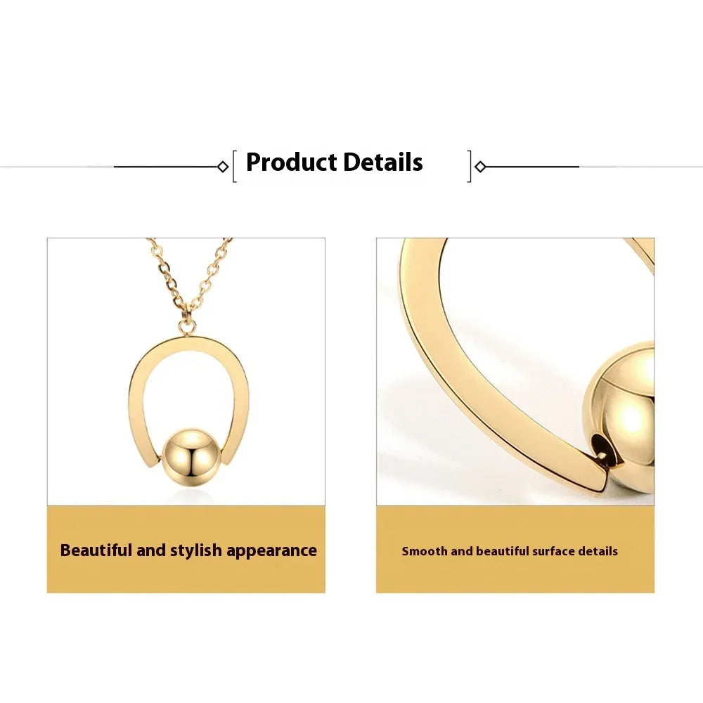Stainless steel geometry pendant necklace with adjustable bead chain in gold or silver electroplated finish