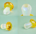Colourful crystal mushroom decorative ornaments in geometric style on white background