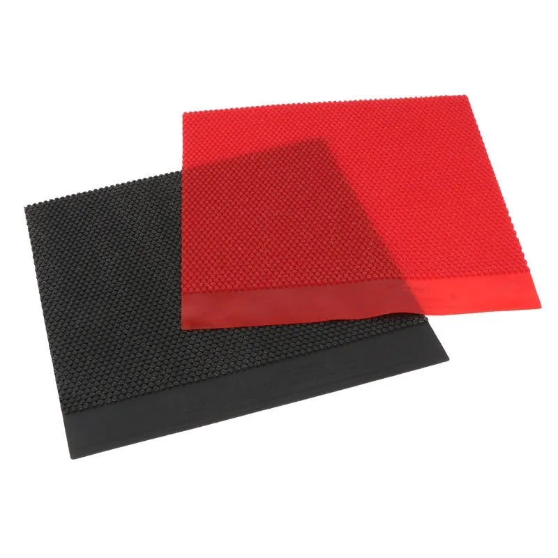 Black and red table tennis rubber sheet with small particle surface texture