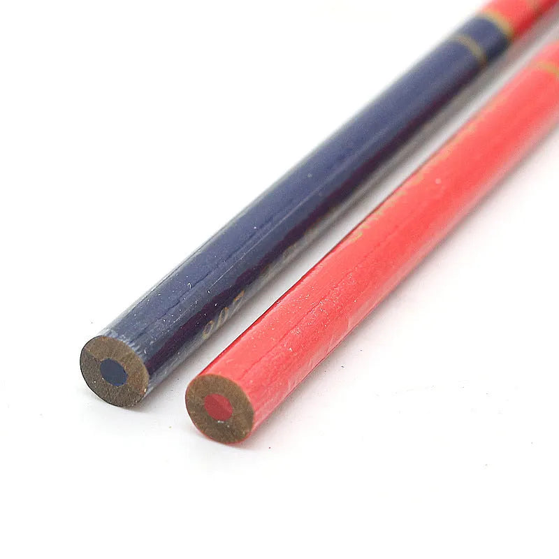 Red and blue carpenter pencils in wooden casing, 10-piece set for woodworking and construction marking