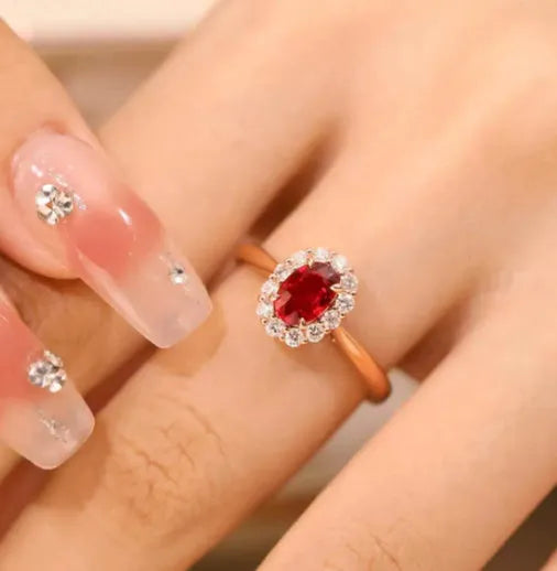 Gold Pigeon silver plated ring with red blood gemstone and floral design for women