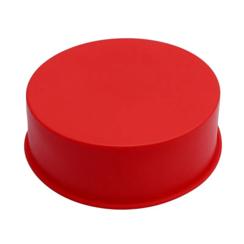 Round red silicone cake mould 8 inch 20cm diameter on baking tray