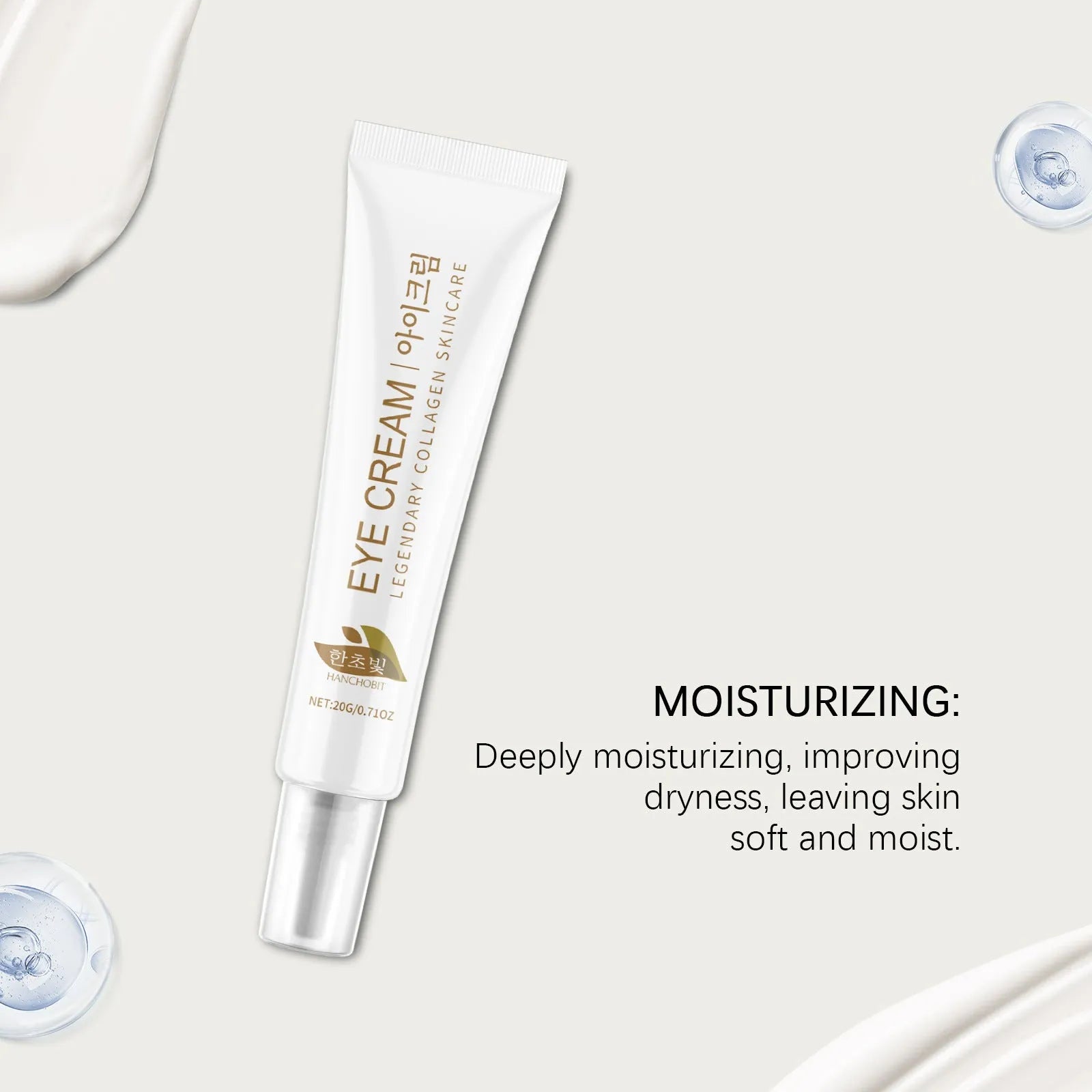 Collagen eye cream with hyaluronic acid in a 20g white pot, product shot