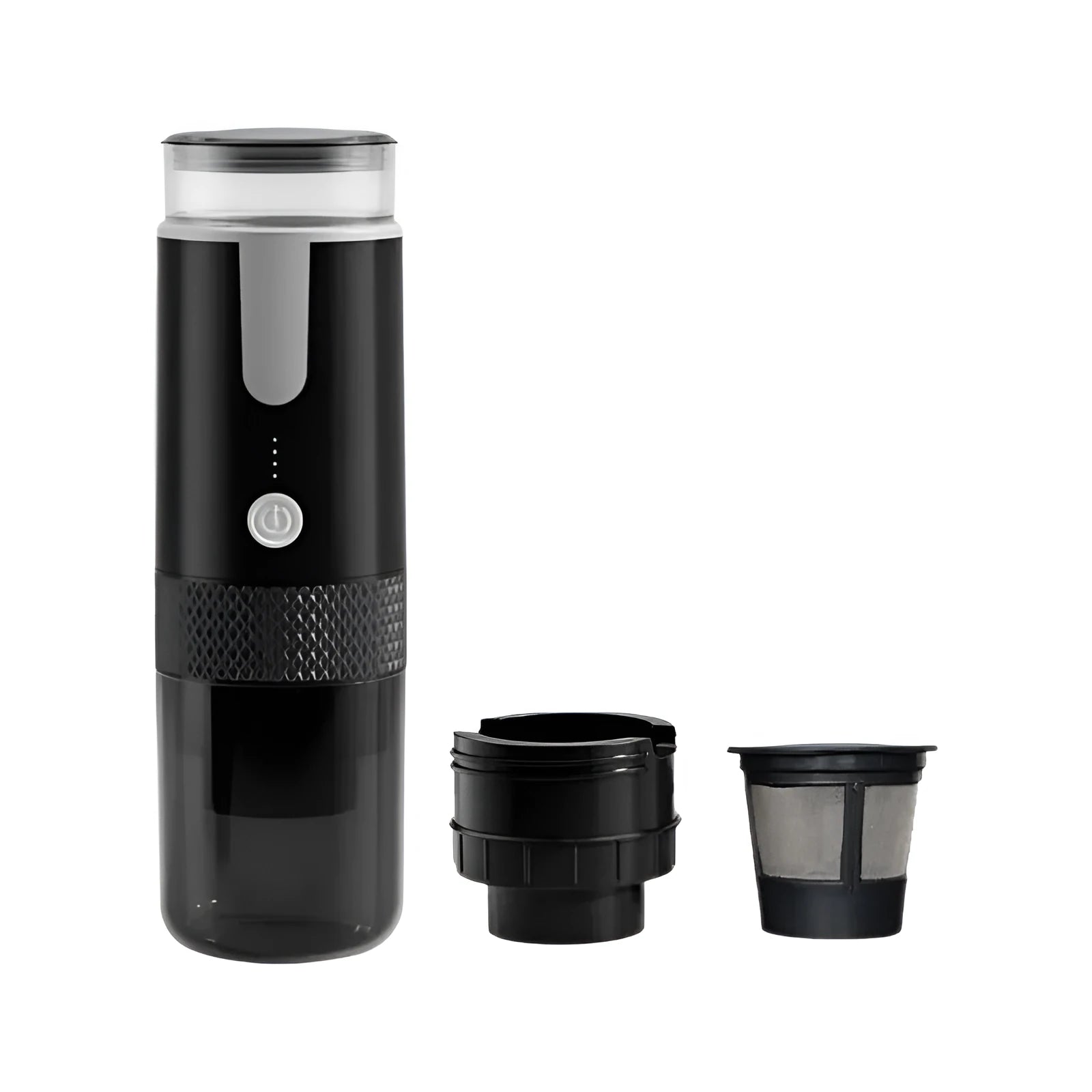 Black portable wireless coffee machine for outdoor camping and car travel with K-cup compatibility