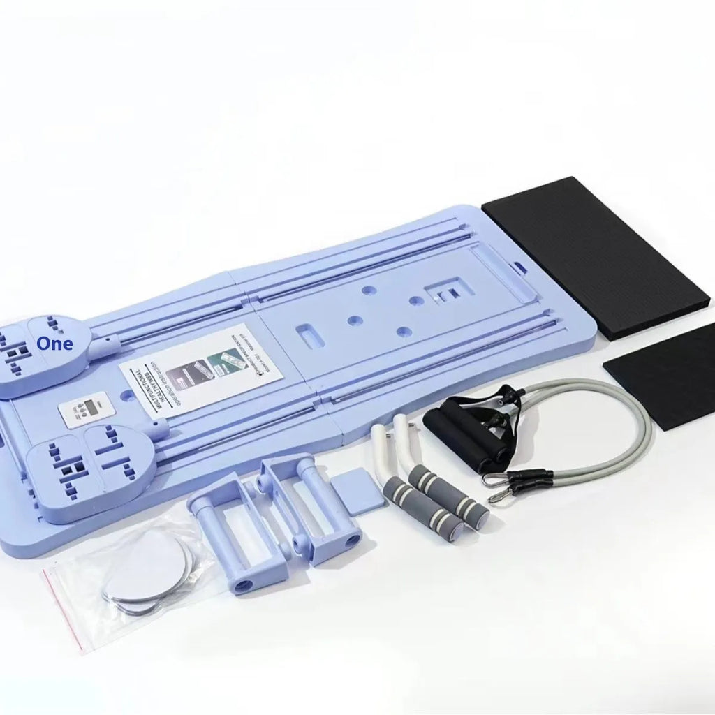 Foldable purple PP belly panel fitness board for core workouts laid flat on a floor.