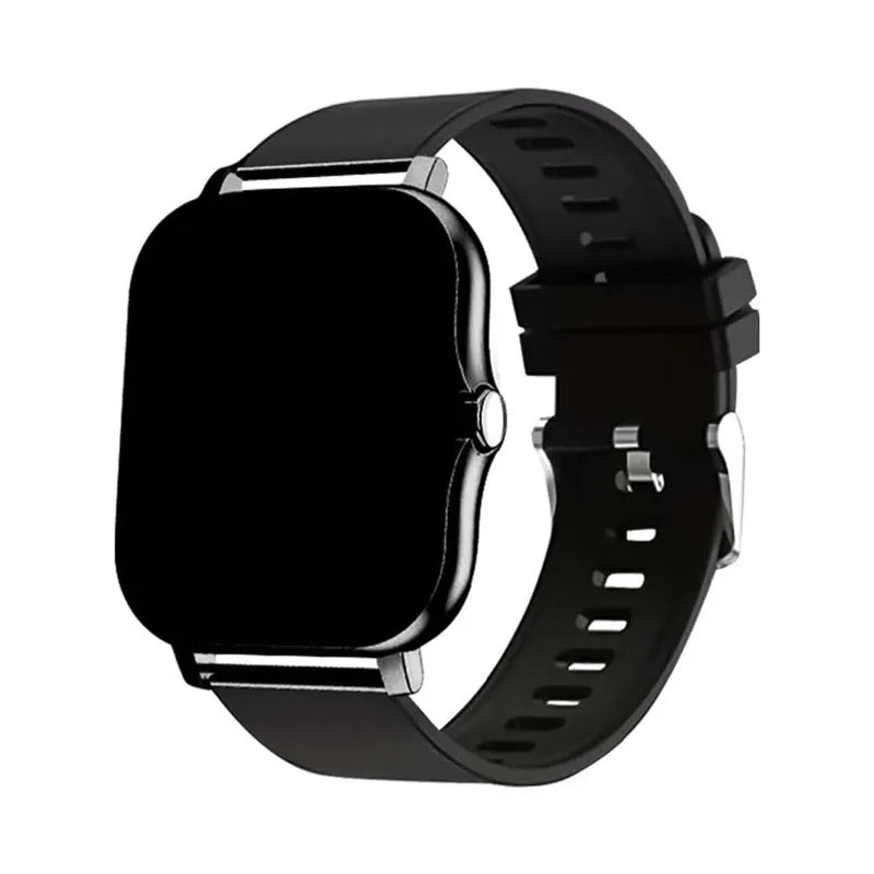 Smart watch with 1.44-inch touch screen showing heart rate display on silicone strap