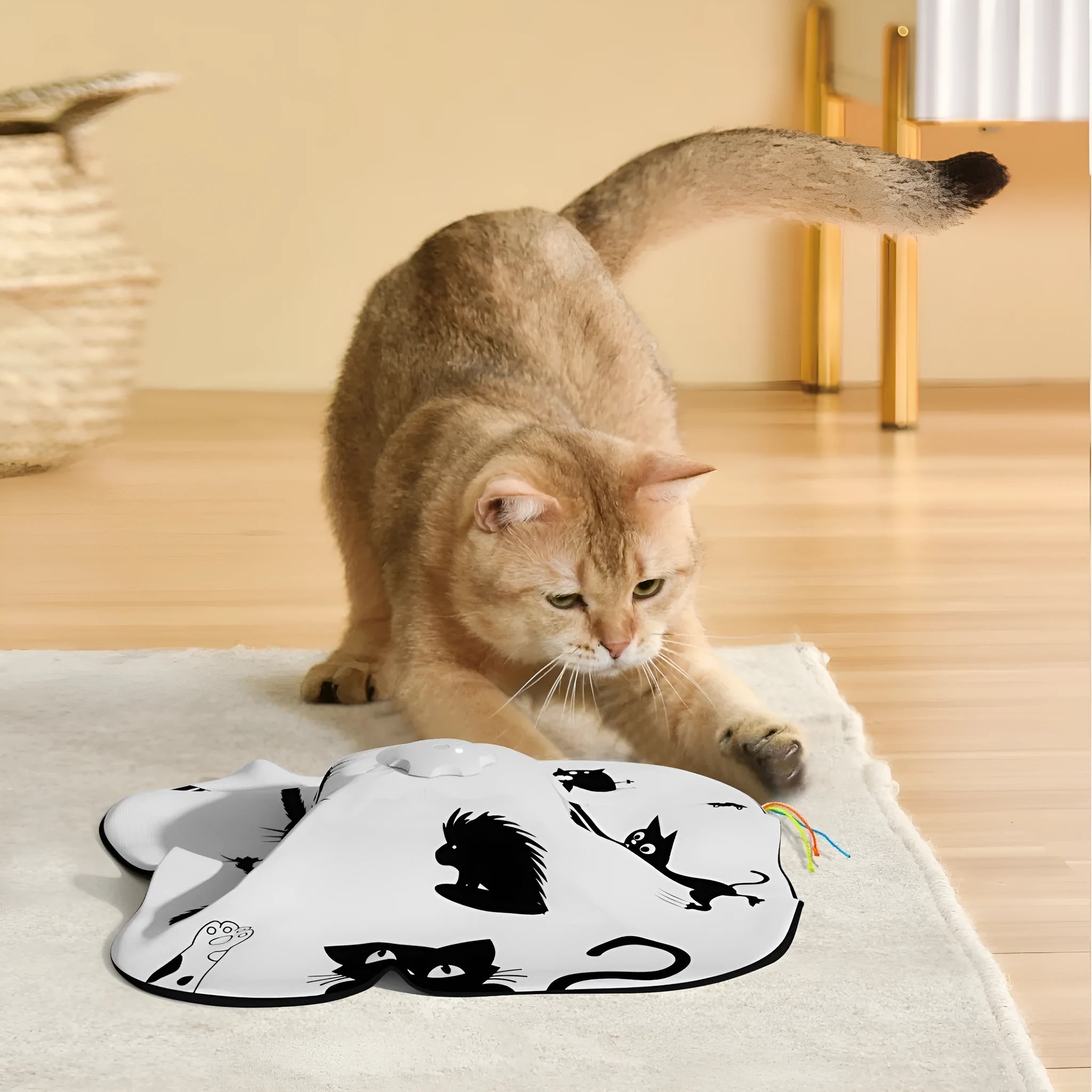 Plastic cat teaser wand toy with catnip dispenser measuring 19.8x11.5x19.5cm