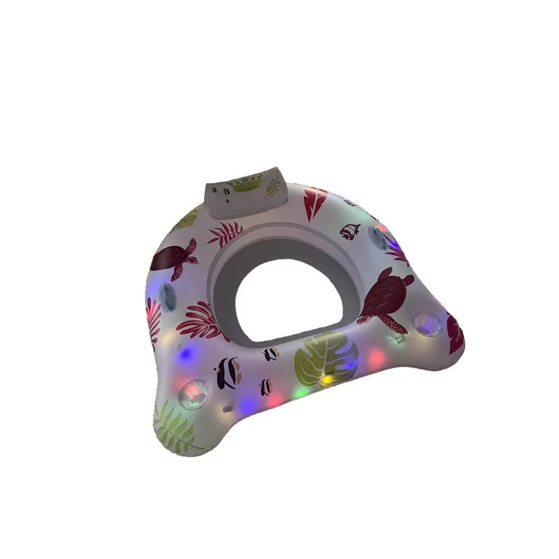 White luminous U-shaped inflatable pool float recliner on water