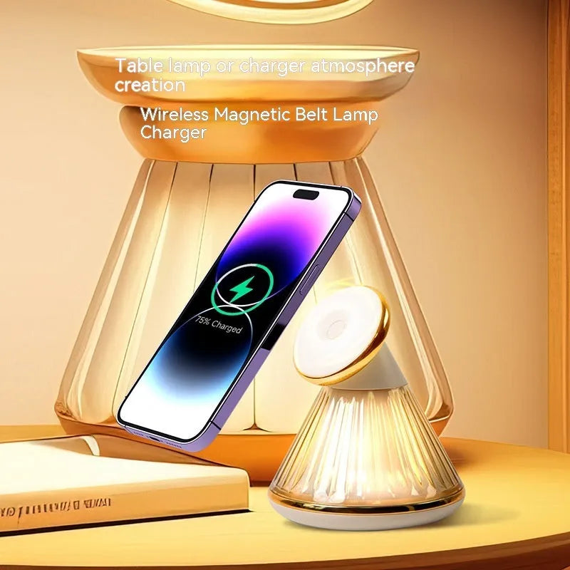 Night table lamp with magnetic 15W wireless charger base in Champagne Gold finish