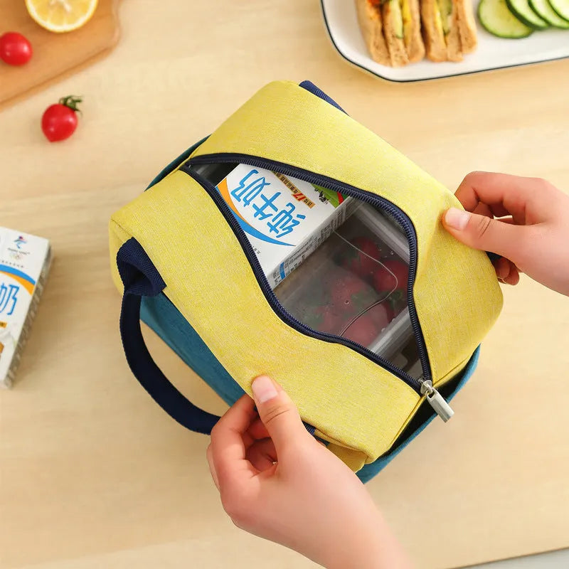 Oxford cloth insulated lunch bag with aluminium foil lining, colour matching options, blue, pink, green beige, yellow green, modern simplicity