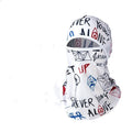 Cotton motorcycle head cover with dome cap design shown in multiple colour options including patterned variations.