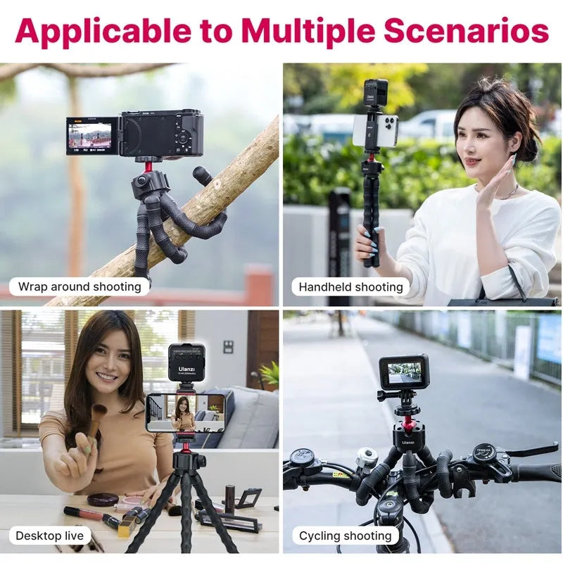Grey adjustable tripod from a multifunctional VLOG and live streaming photography suite