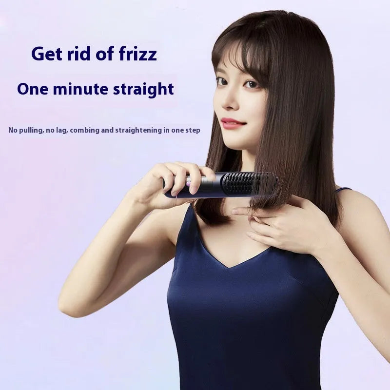 Portable charging negative ion straight hair comb in white, blue, or grey.