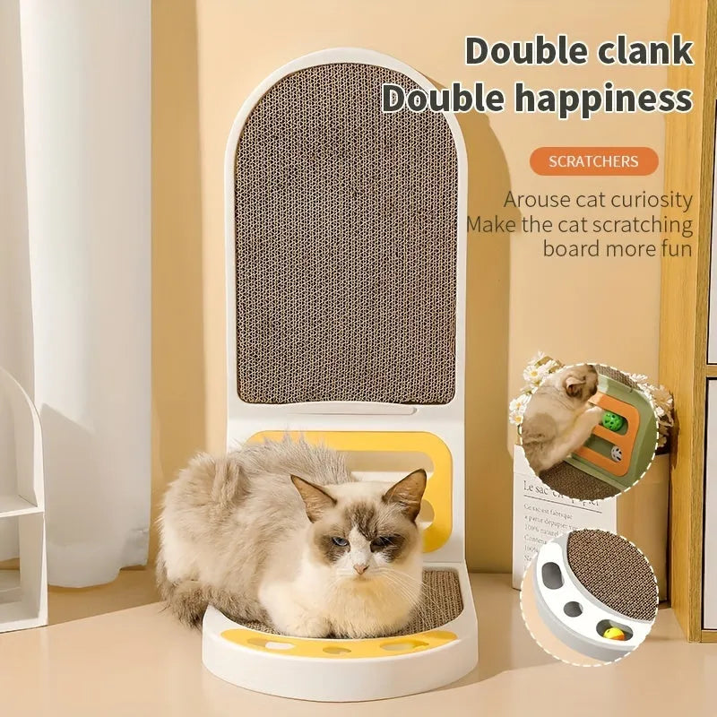 L-shape cat scratching board in grey with vertical and horizontal scratching surfaces