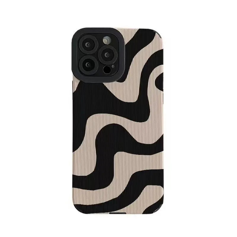 Imitation leather all-inclusive silicone phone case with metal stamping pattern in wavy texture colour for Apple iPhone
