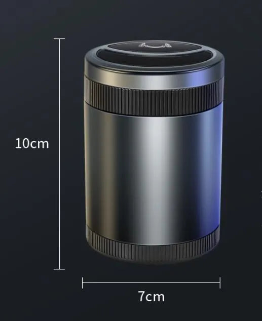 Automatic sensing ashtray in Deep Sky Grey with USB cable on car cup holder