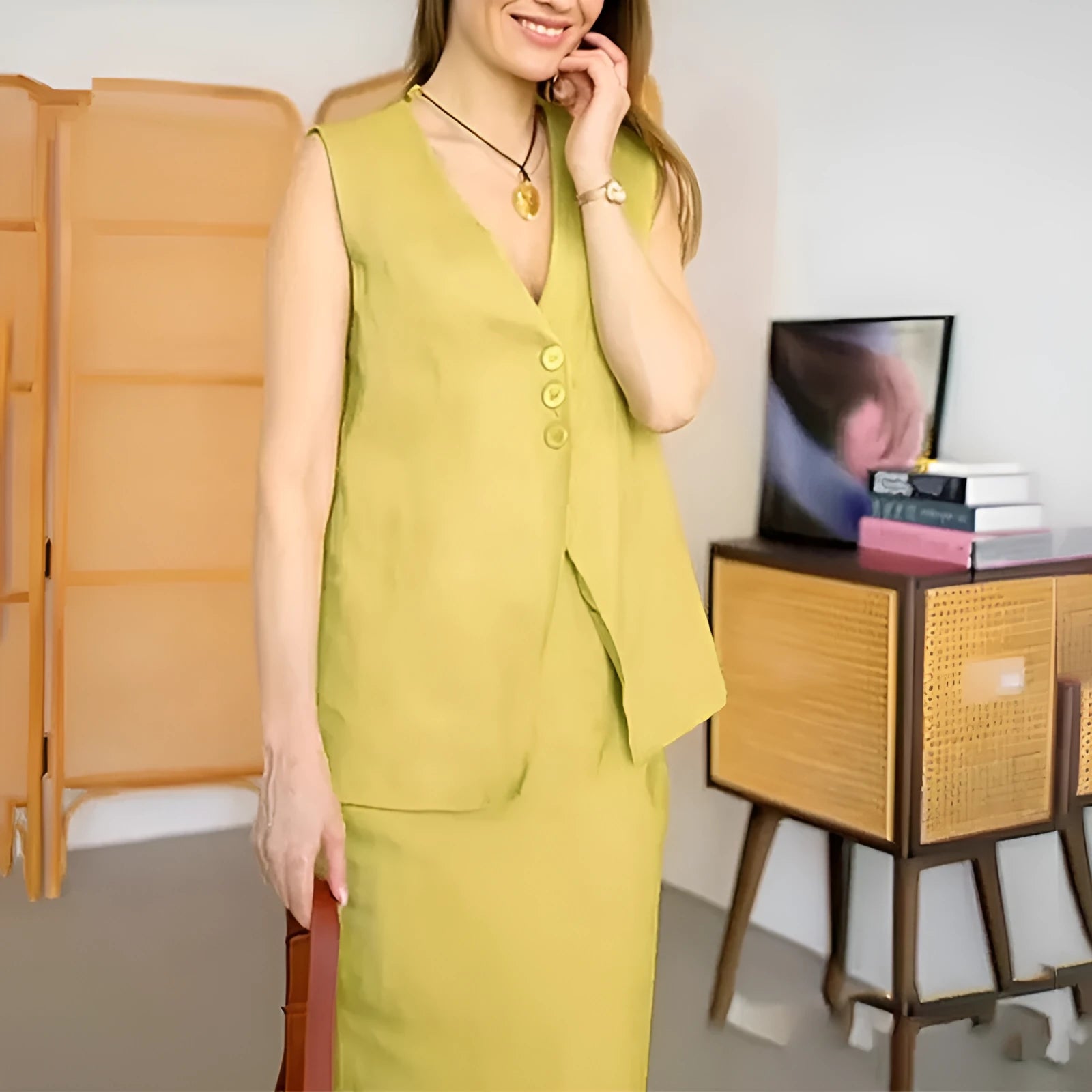 Women's loose-fit sleeveless vest and long skirt two-piece casual suit in blue