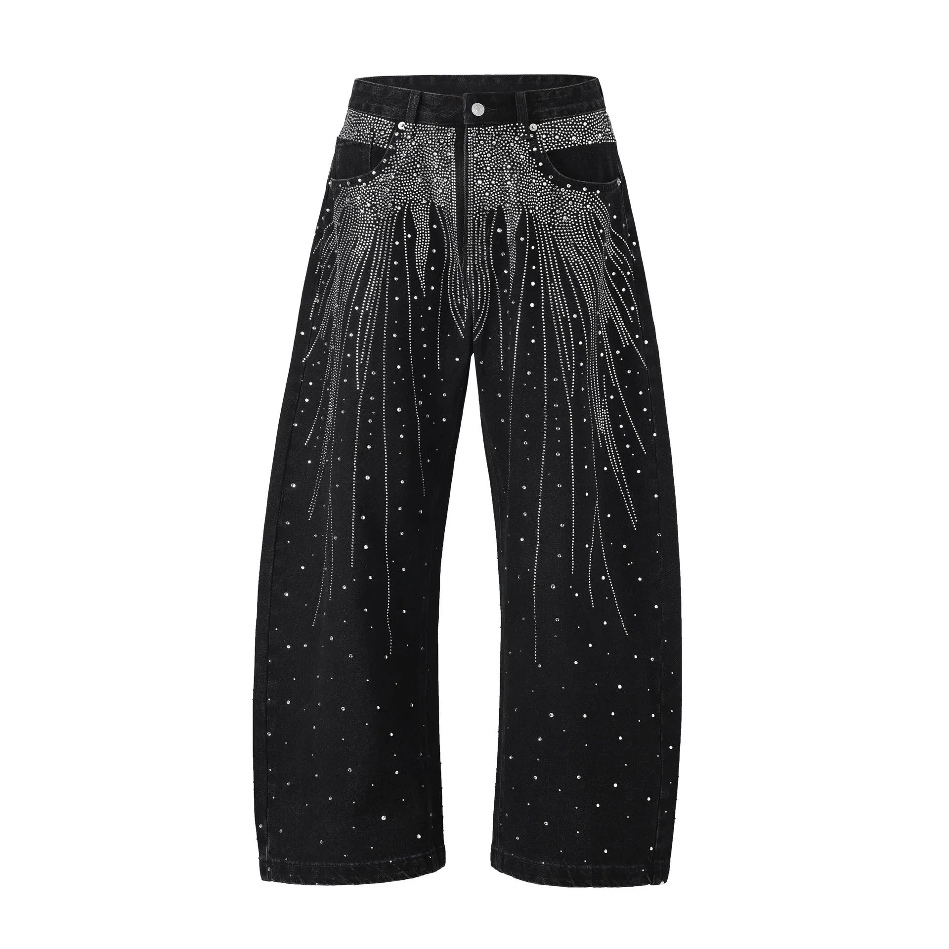 Blue loose-fit wide-leg cotton trousers for teenagers, pullover style, flat lay on neutral background