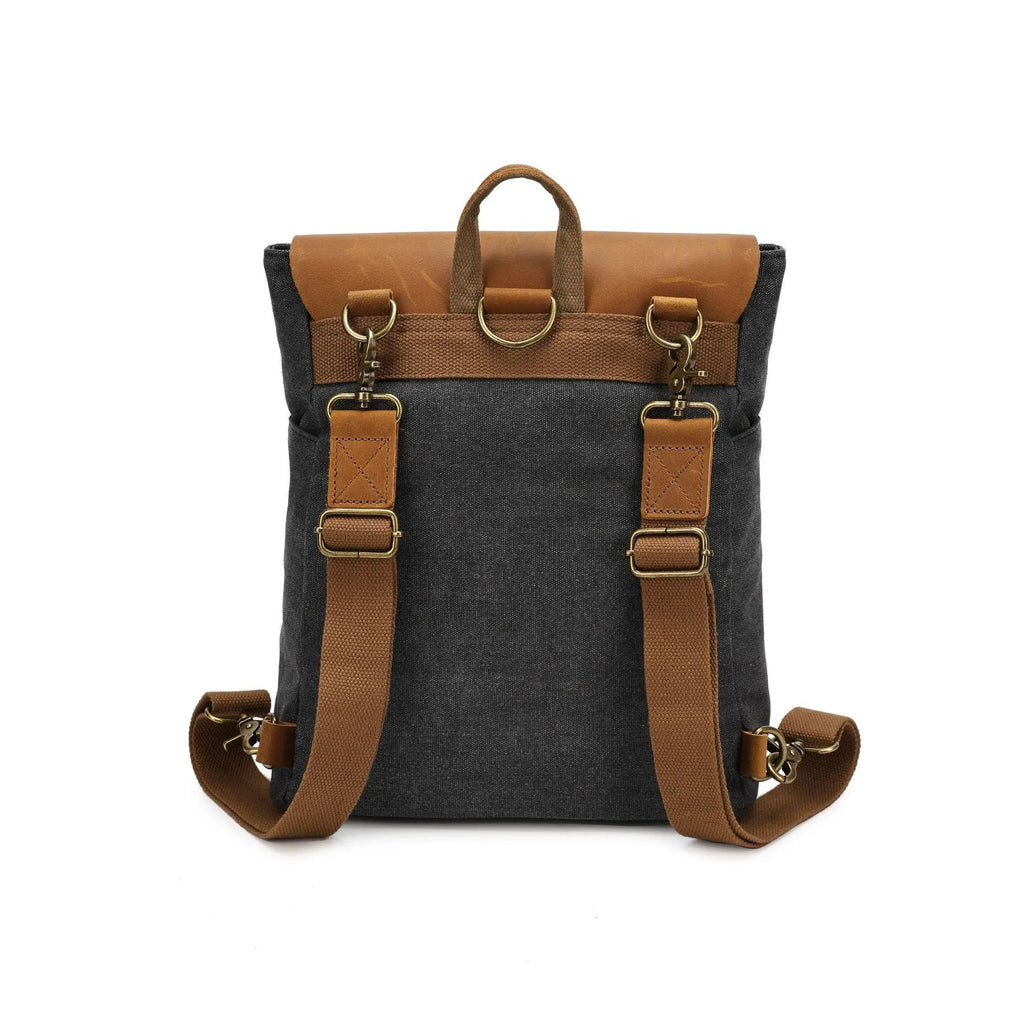 Canvas waterproof student backpack with spliced design, size 29x13x35cm, in brown colour