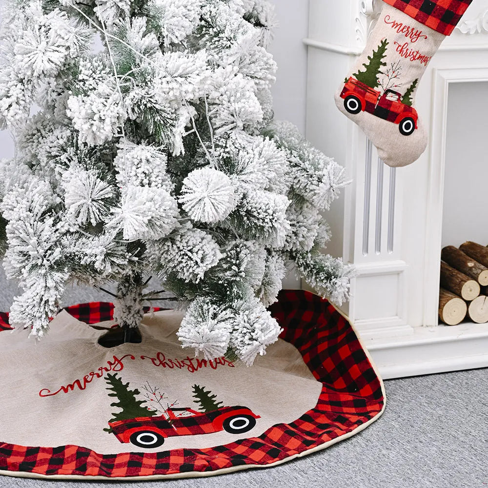 Round imitated linen Christmas tree skirt in shown colour, 120cm diameter, with stitched edge