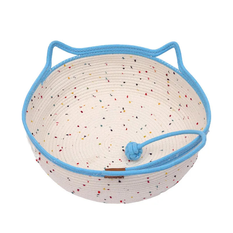 Cotton and hemp rope cat nest mat in large size with a toy ball for cats