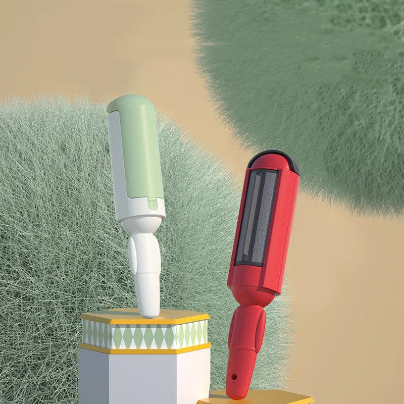 Pet hair remover roller with non-slip handle and self-cleaning base in red-black colour
