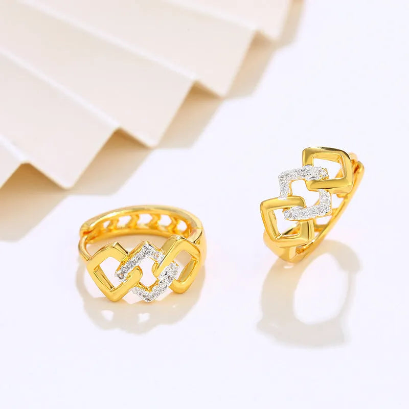 Geometric hollow out gold electroplated earrings with separate ear clip design