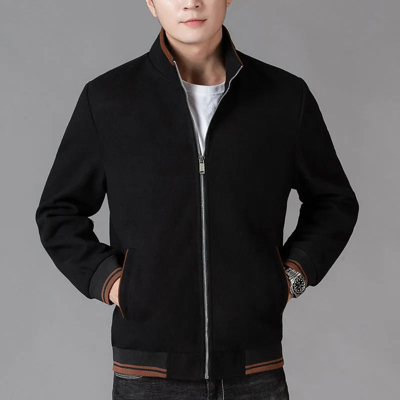 Men's grey polyester fleece autumn jacket with zip pockets, shown on a hanger.
