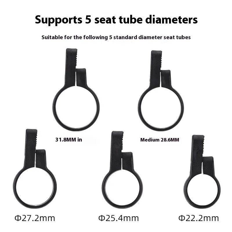 Red plastic positioning anti-theft taillight bracket attached to bicycle seat post