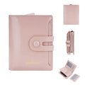 Women's slim card holder wallet in PU leather, shown in various colours including black, blue, pink, and green.